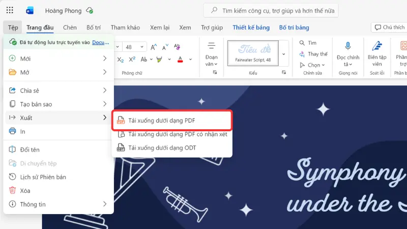 Hộp thoại Save As trong Microsoft Word hiển thị phần lựa chọn định dạng đầu ra là định dạng PDF