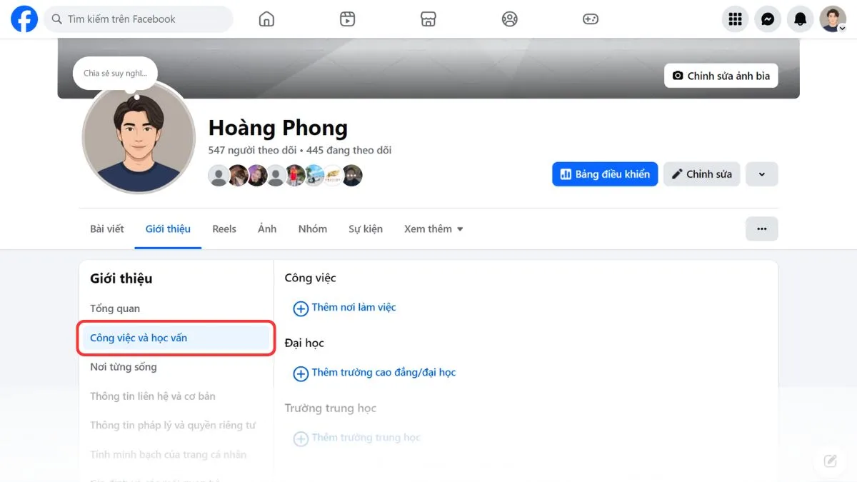 Nhấn vào biểu tượng dấu cộng để điền tên trường học của bạn.