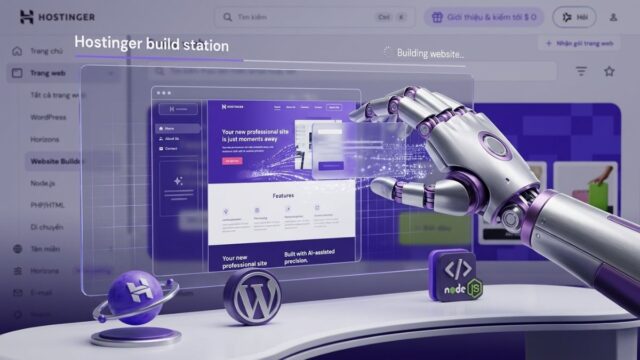 Hình ảnh minh họa công nghệ thiết kế website bằng AI của Hostinger giúp tạo web trong 30 giây.