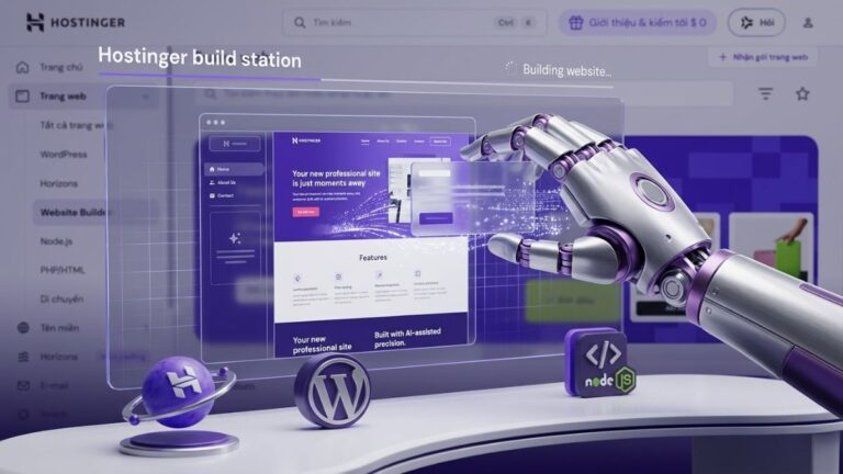 Hình ảnh minh họa công nghệ thiết kế website bằng AI của Hostinger giúp tạo web trong 30 giây.