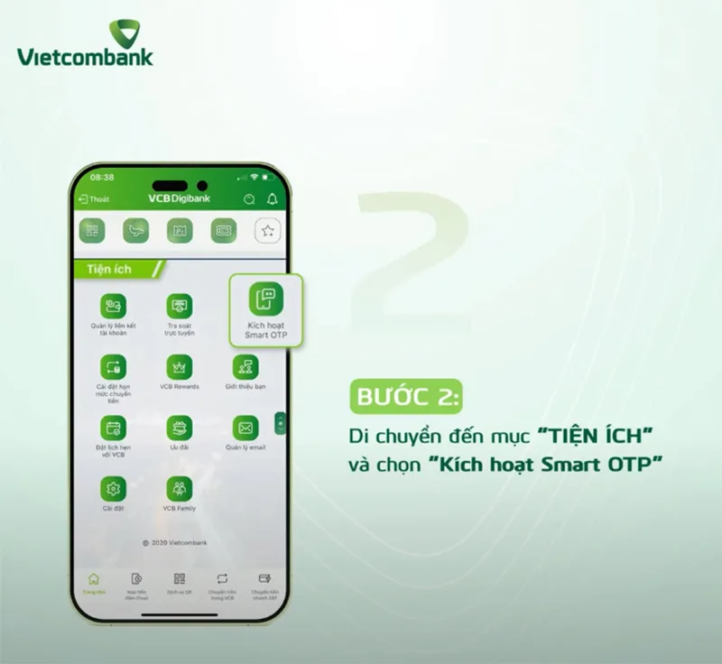 Chọn tính năng kích hoạt smart otp vietcombank