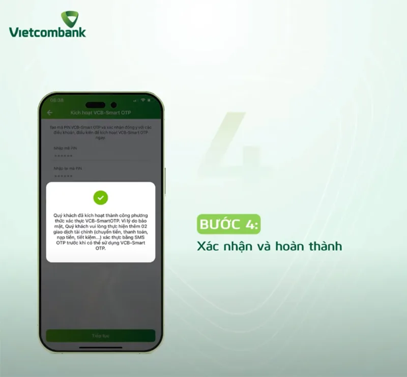 Kích hoạt thành công vcb-smart otp