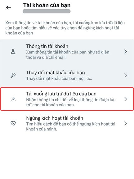 Các bước yêu cầu tải tệp dữ liệu lưu trữ cá nhân trên X Twitter