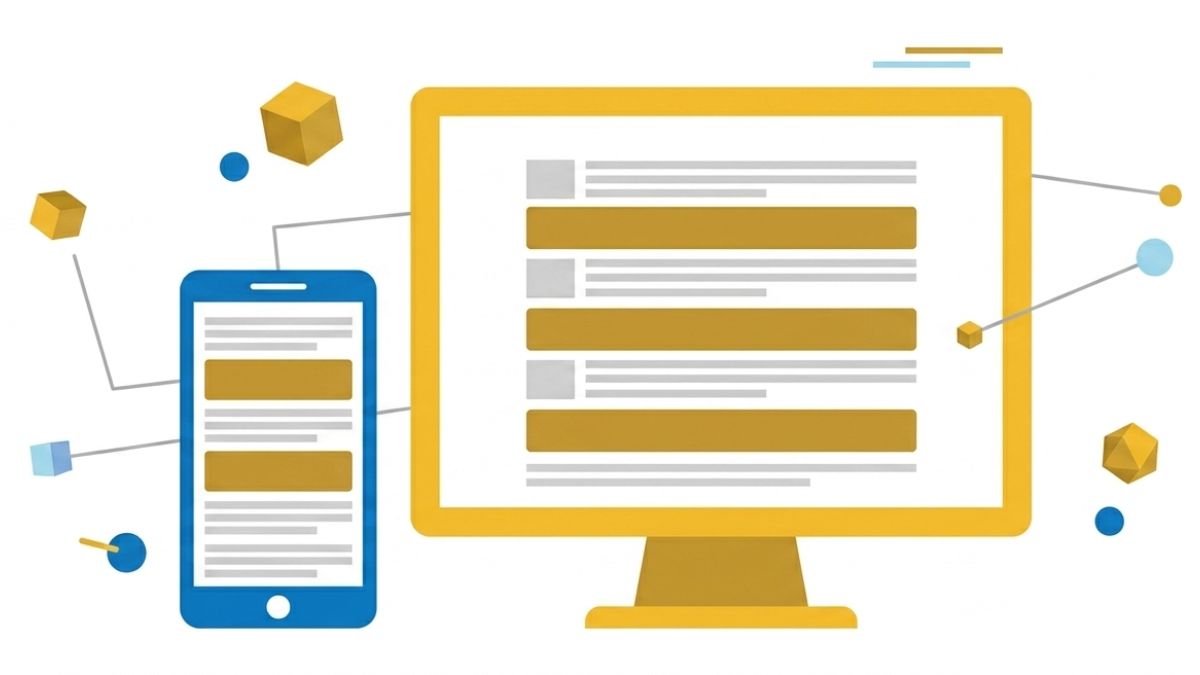 Sơ đồ vị trí đặt quảng cáo AdSense giữa bài viết trên mobile và desktop.