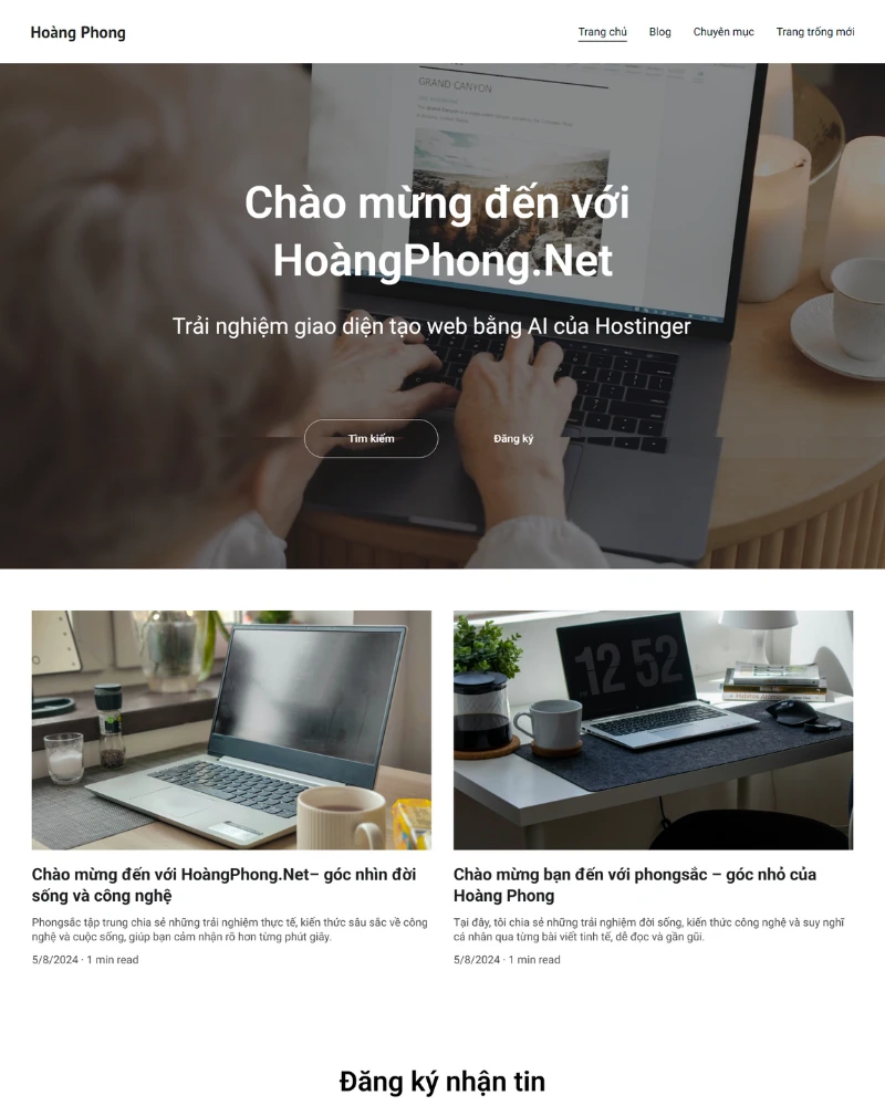 Kết quả website được tạo bởi Hostinger AI Giao diện website hoàn thiện với bố cục hiện đại và nội dung tự động