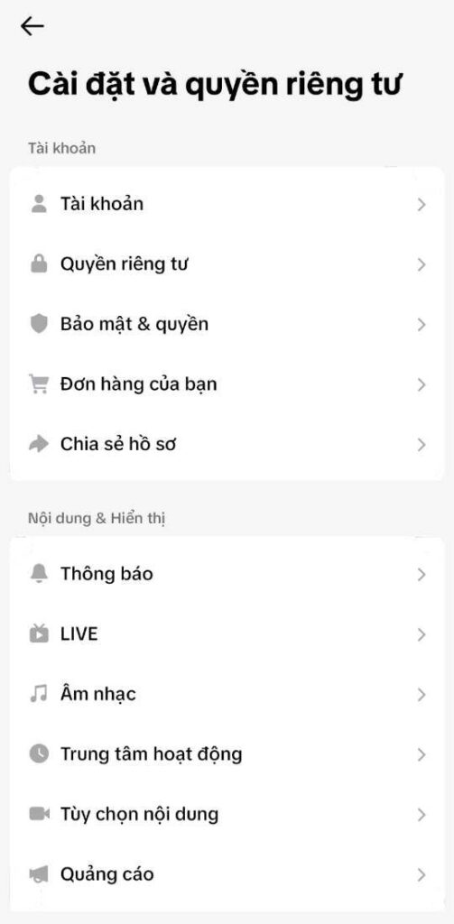 lịch sử xem tiktok